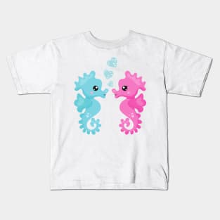 Cute Seahorses, Pink Seahorse, Blue Seahorse, Love Kids T-Shirt